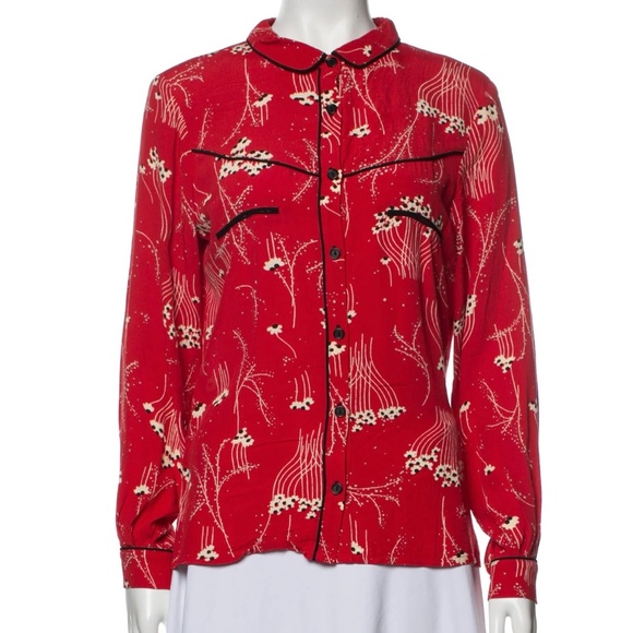 BA&SH Floral Print Long Sleeve Button-Up Top Size: US 2 (S/M) Retail $240.00 - Picture 1 of 3